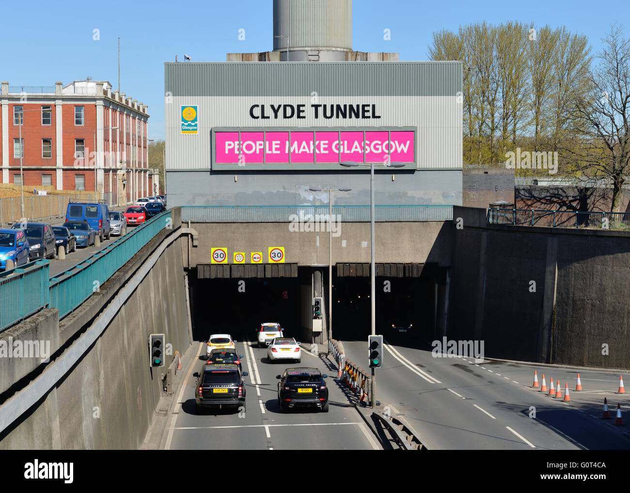 The southside entrance to the Clyde tunnel in Govan, Glasgow Stock