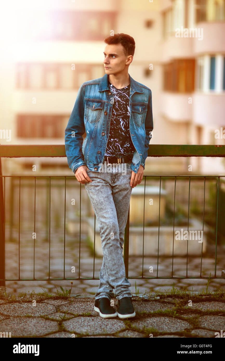 Closeup of a handsome teenage boy in urban environment Stock Photo - Alamy