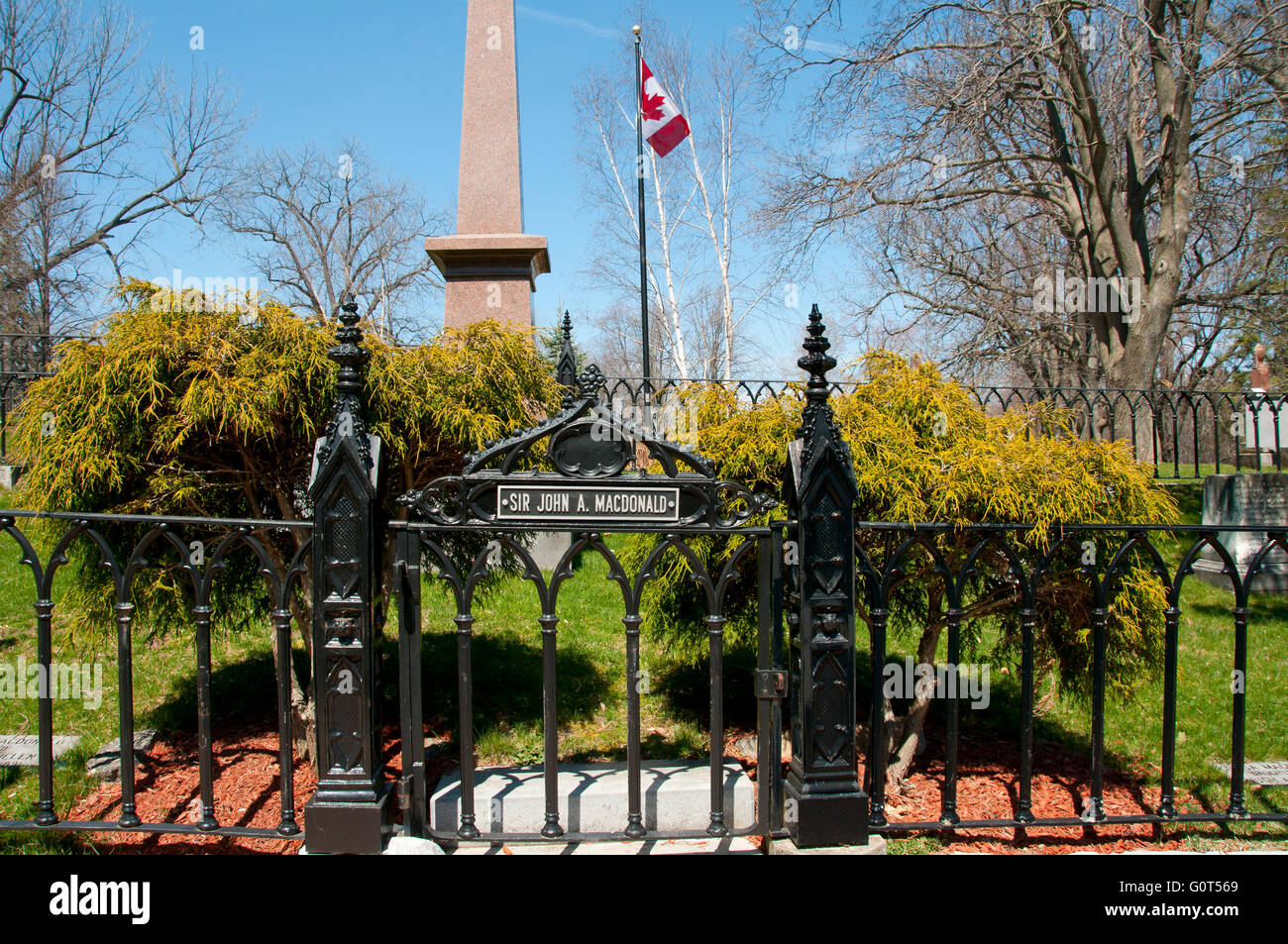 First Prime Minister Sir John A. Macdonald Grave in Cataraqui Cemetary - Kingston - Canada Stock Photo