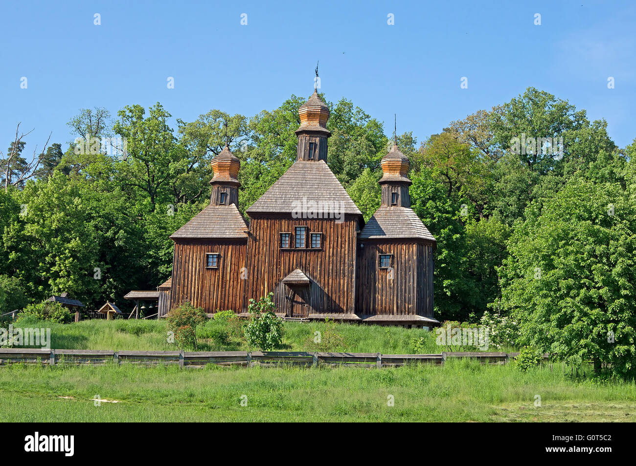 Old Ukrainian church, Pirogovo, near Kyiv, Ukraine Stock Photo