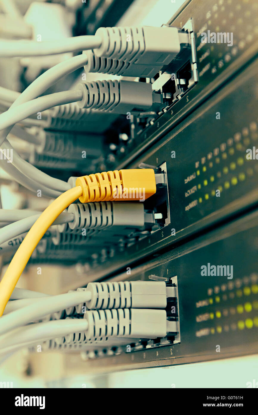 Patch Panel server rack with gray cords in the background Stock Photo ...