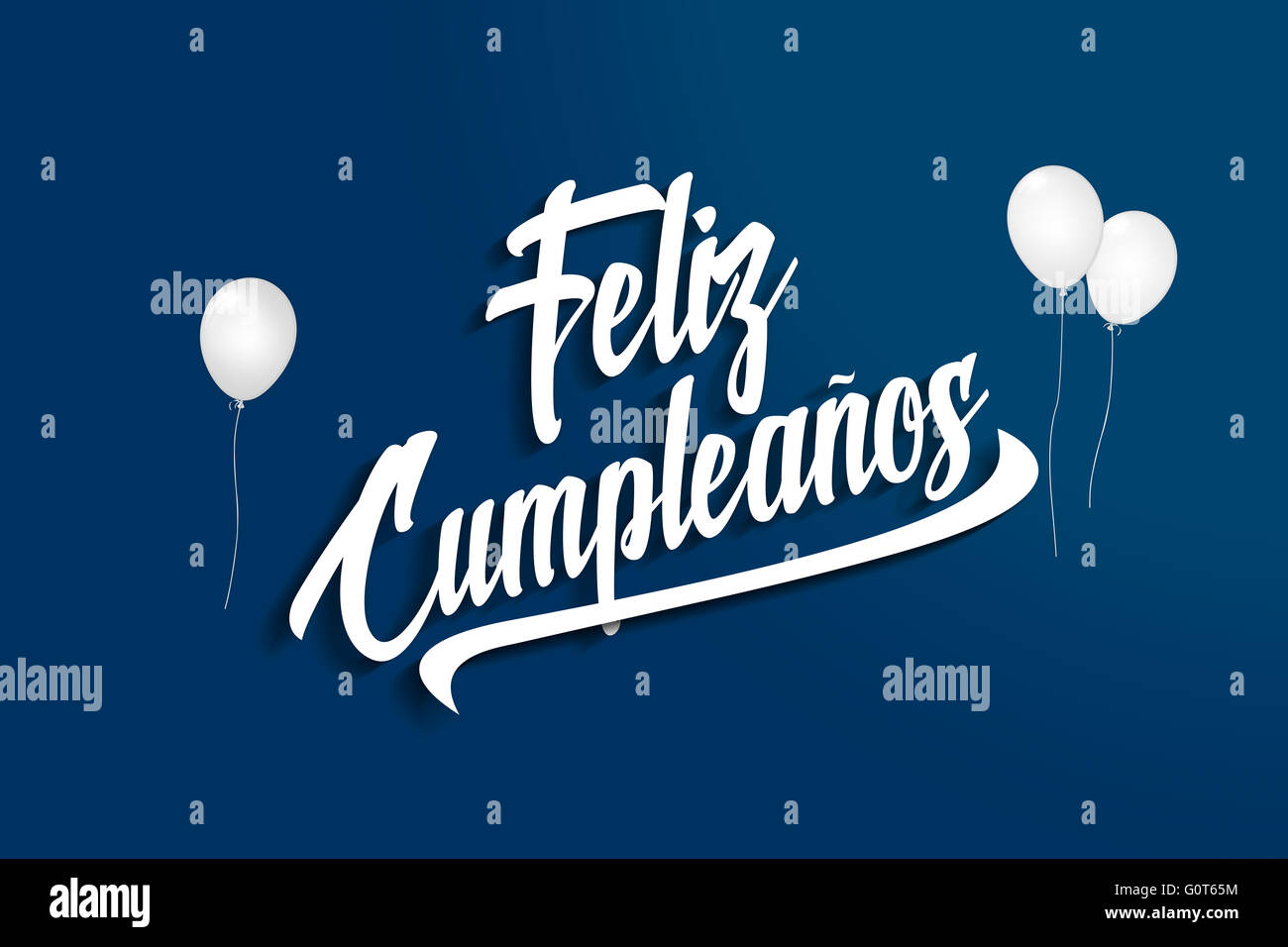 Feliz Cumpleanos - Happy Birthday in Spanish - Balloons - Anniversary Greeting Postcard - Illustration Stock Photo