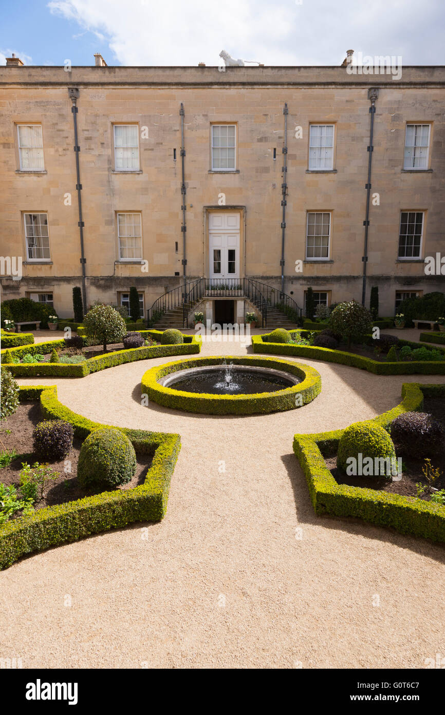 The Inner Court Yard / Courtyard of Syon House with formal garden / gardens and pond with fountain. Syon House, Brentford. UK. Stock Photo