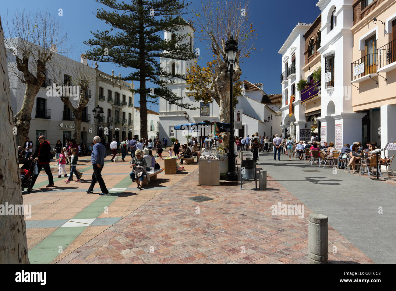 Plaza at the top of the Balcon de Europa in Nerja, Spain Stock Photo