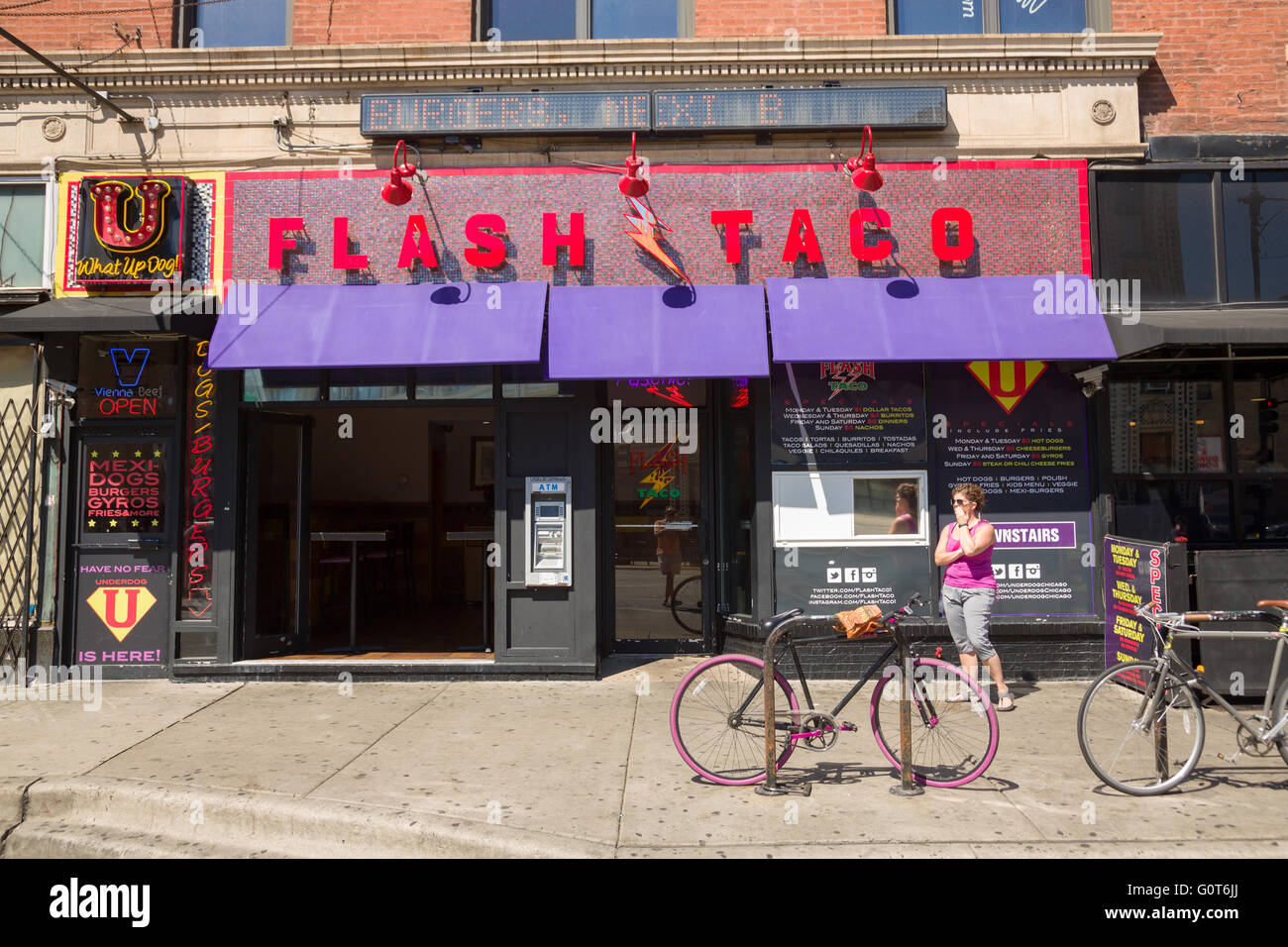 Flash Taco restaurant and street scene in the trendy Wicker Park