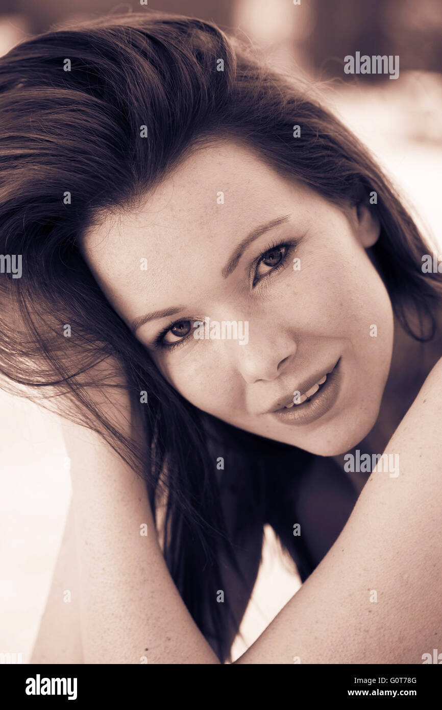 Happy relaxed woman outside hi-res stock photography and images - Alamy