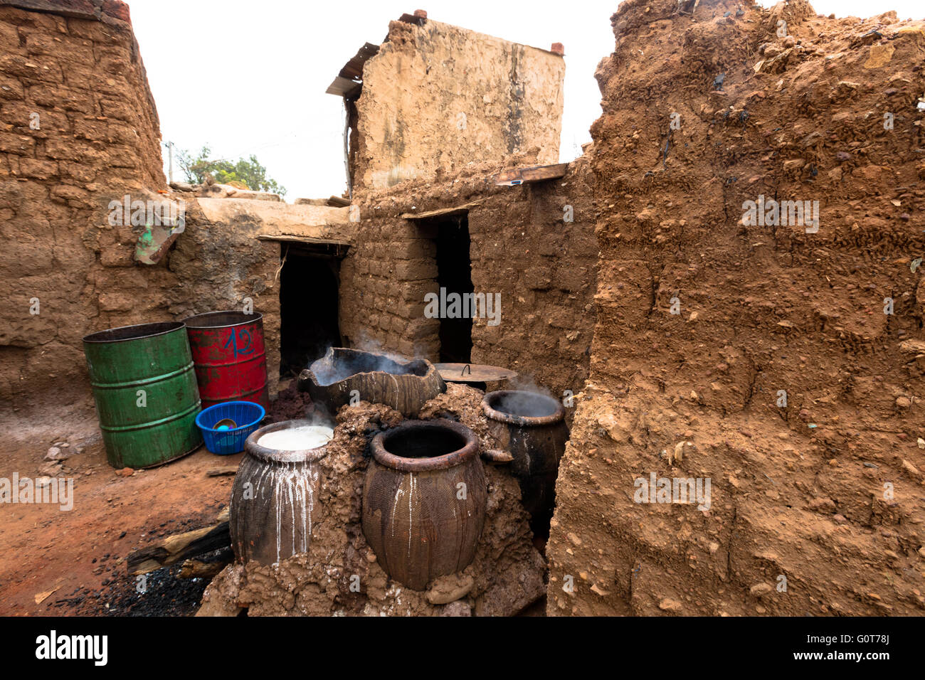 Cooking the millet beer, BoboDioulasso, Burkina Faso Stock Photo Alamy