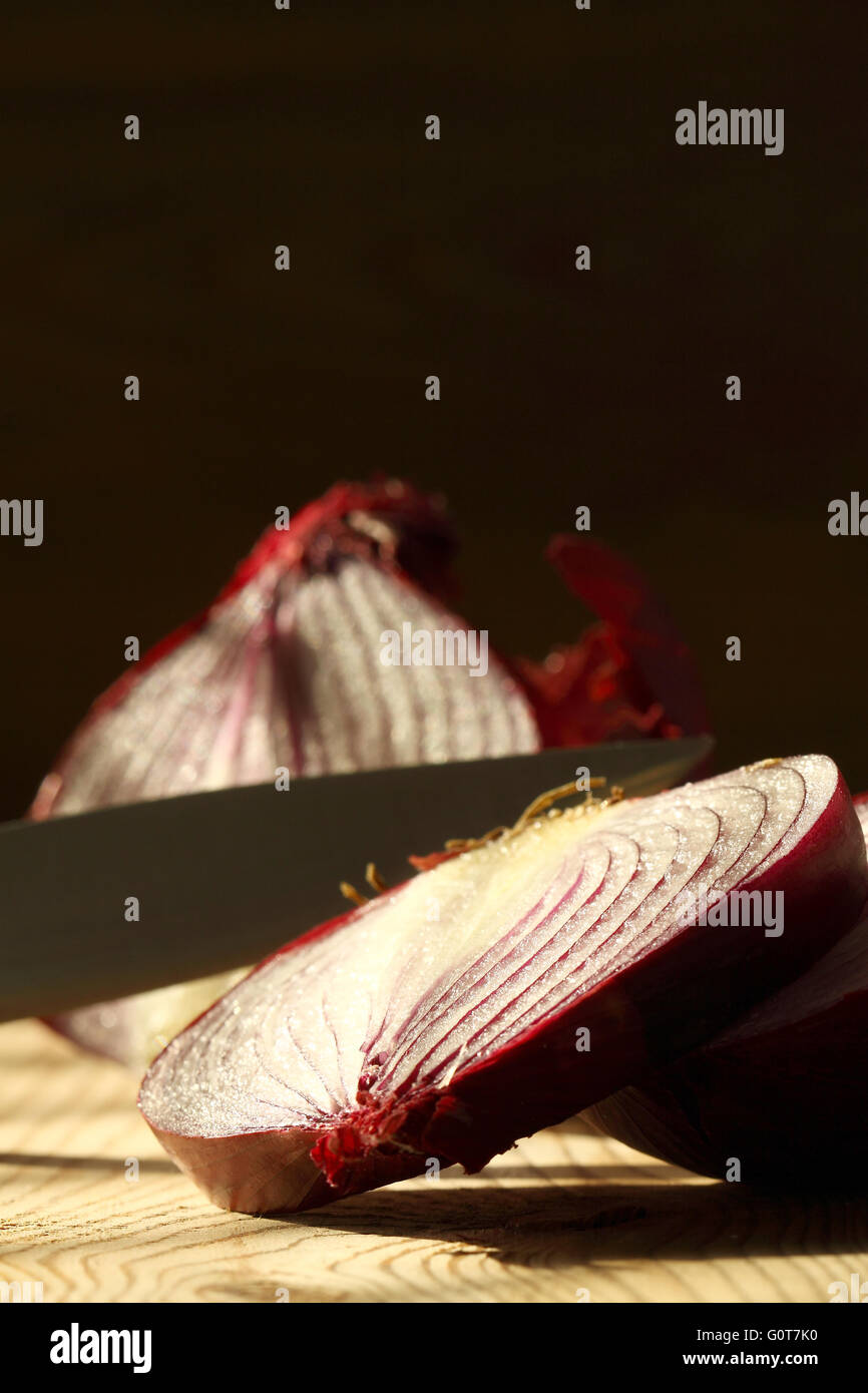 Onion knife cut sunlight Stock Photo Alamy