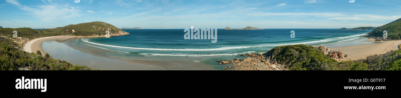 Picnic Bay and Whisky Bay Panorama, Wilsons Promontory NP, Victoria, Australia Stock Photo