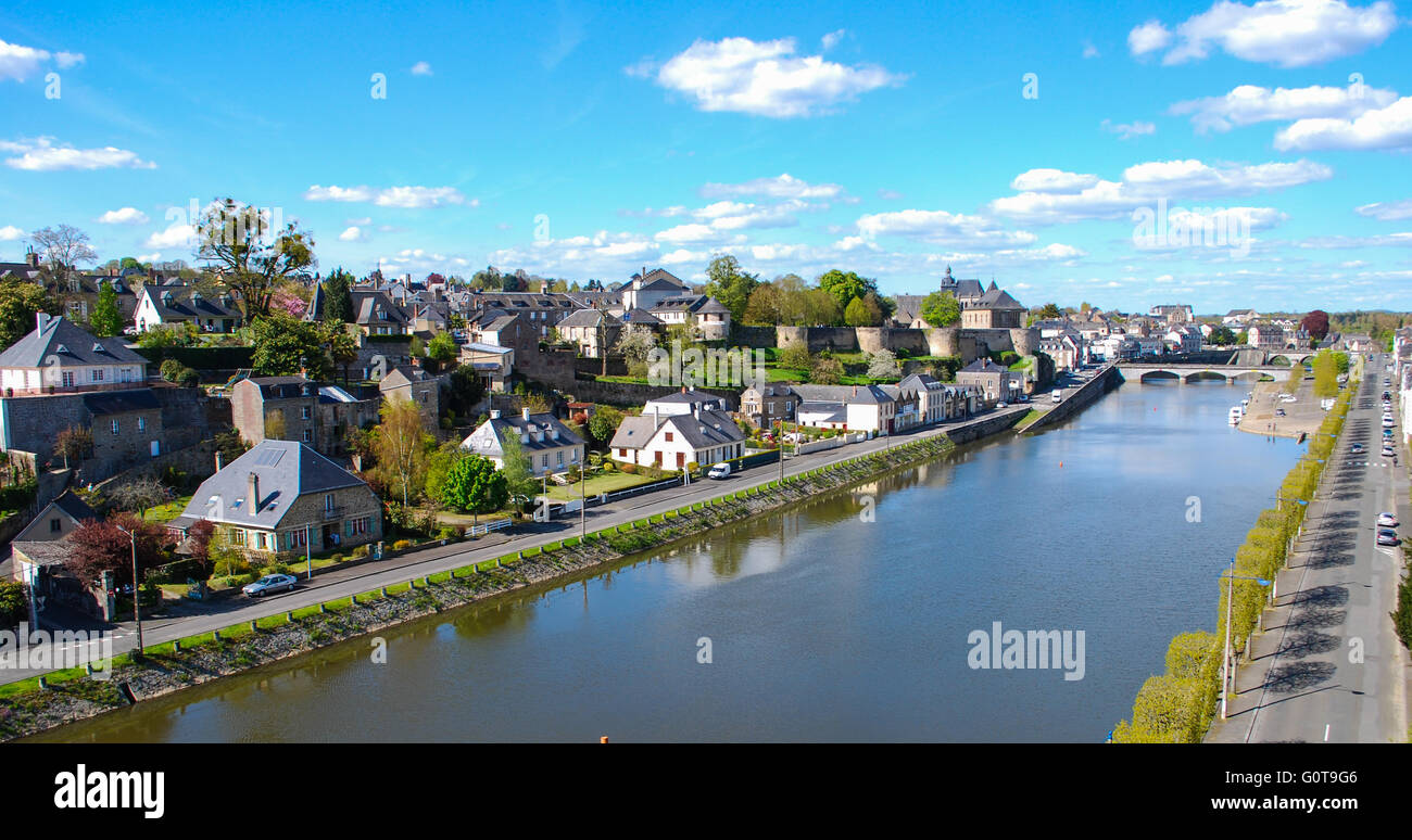 Wide view of Mayenne city, France Stock Photo
