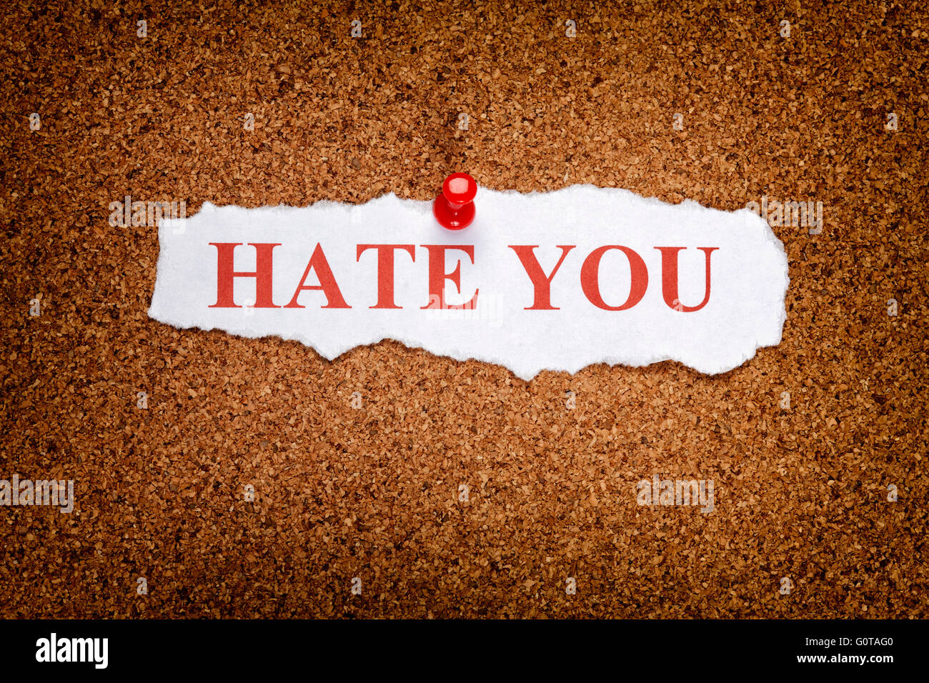 Torn piece of paper with phrase Hate You. Close up Stock Photo - Alamy