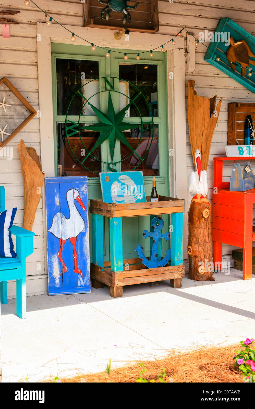 Handmade tourist gifts from Florida outside a store in downtown