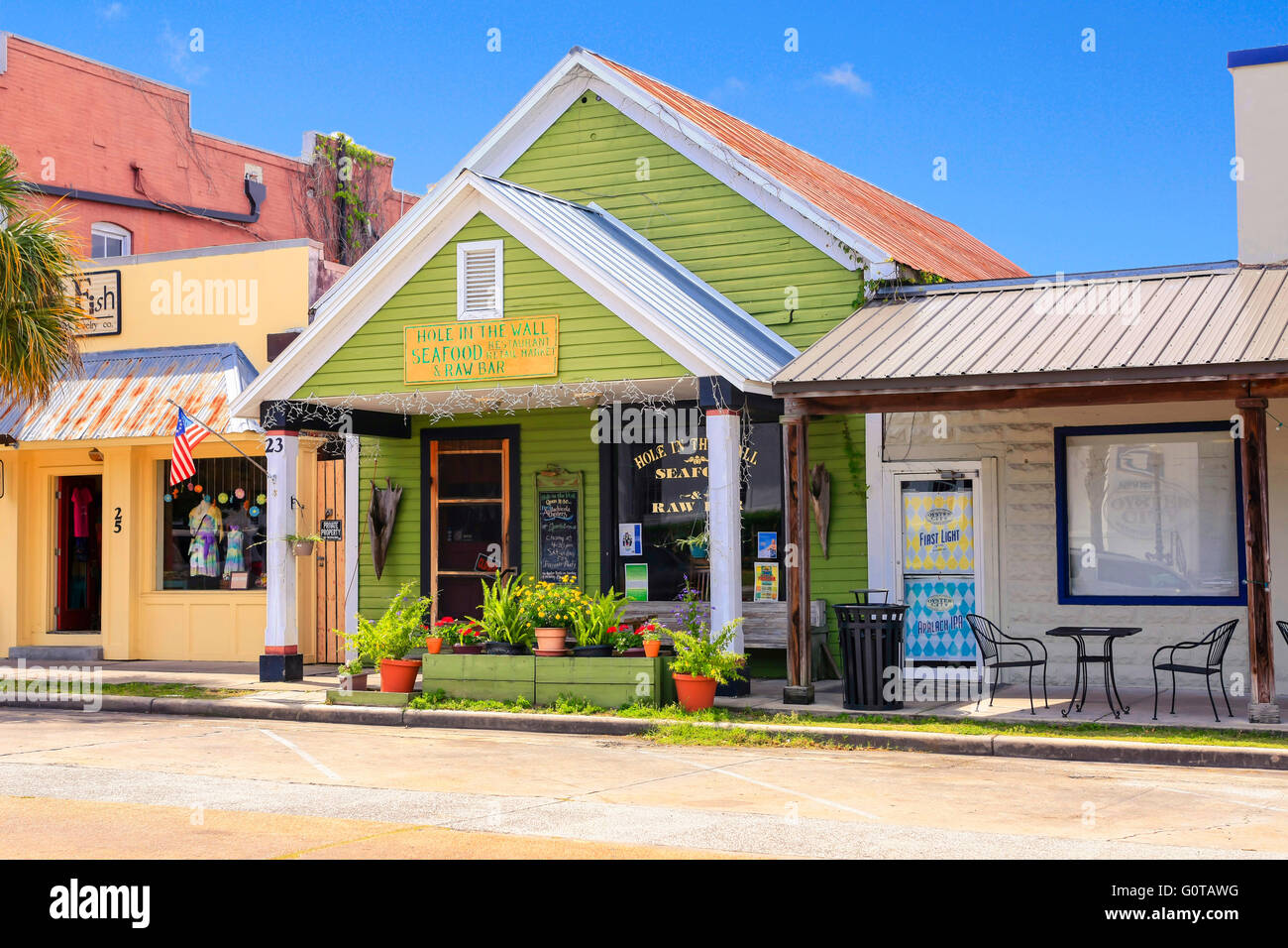 Hole In The Wall seafood restaurant in downtown Apalachicola city on