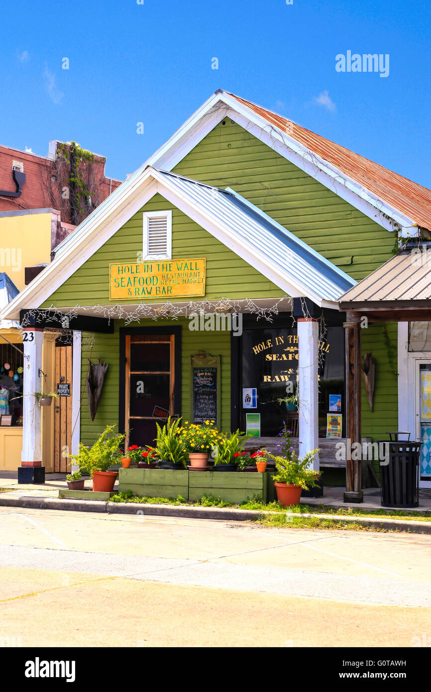 Hole In The Wall seafood restaurant in downtown Apalachicola city on