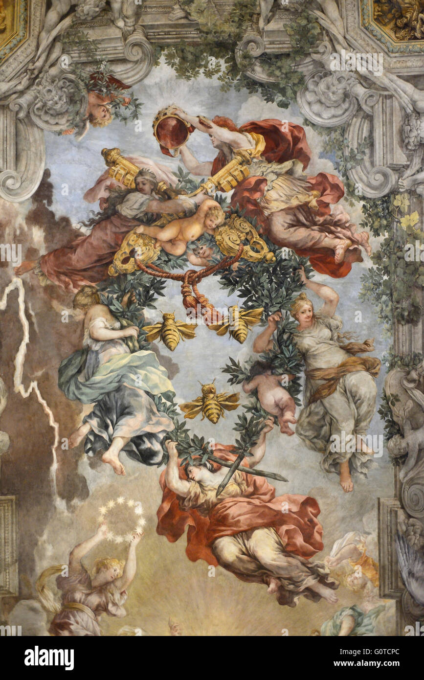 Pietro da Cortona (1596-1669), Allegory of Divine Providence detail (ca.1633-1639). Palazzo Barberini. Stock Photo