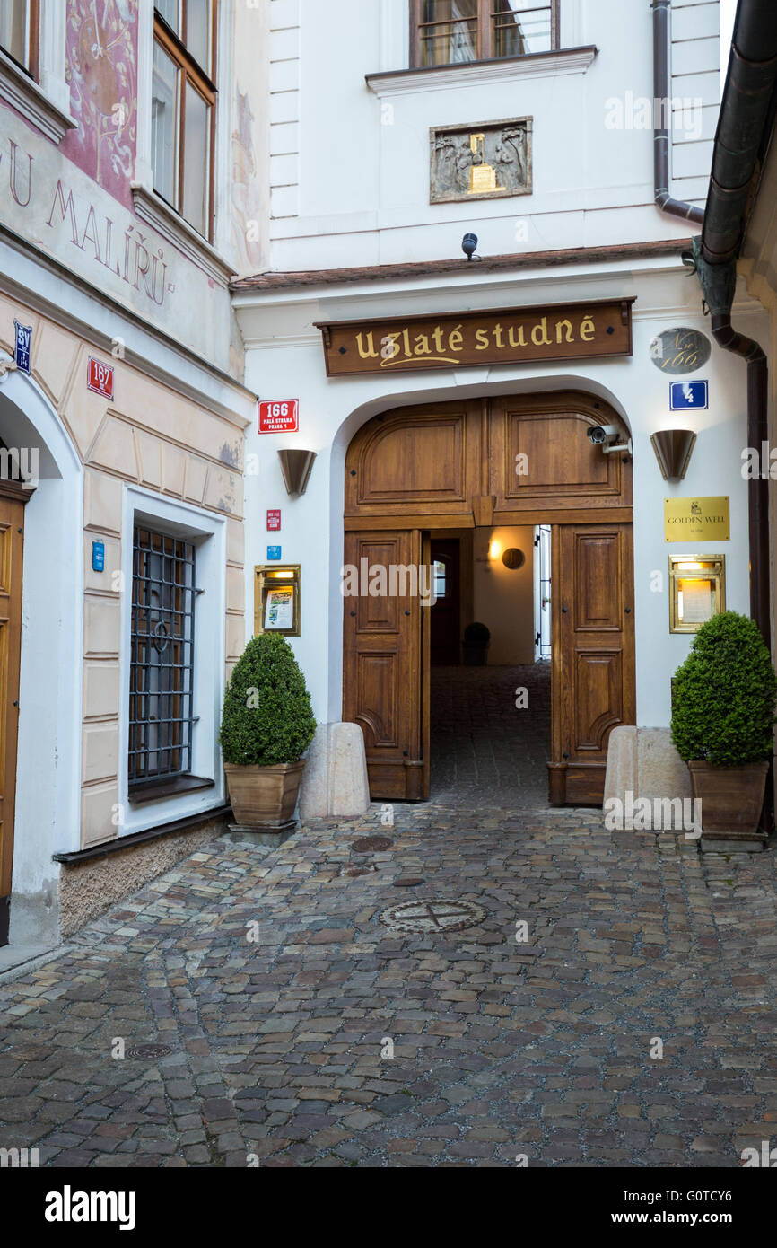 Hotel and restaurant U Zlate Studne, Mala Strana, Prague, Czech republic Stock Photo