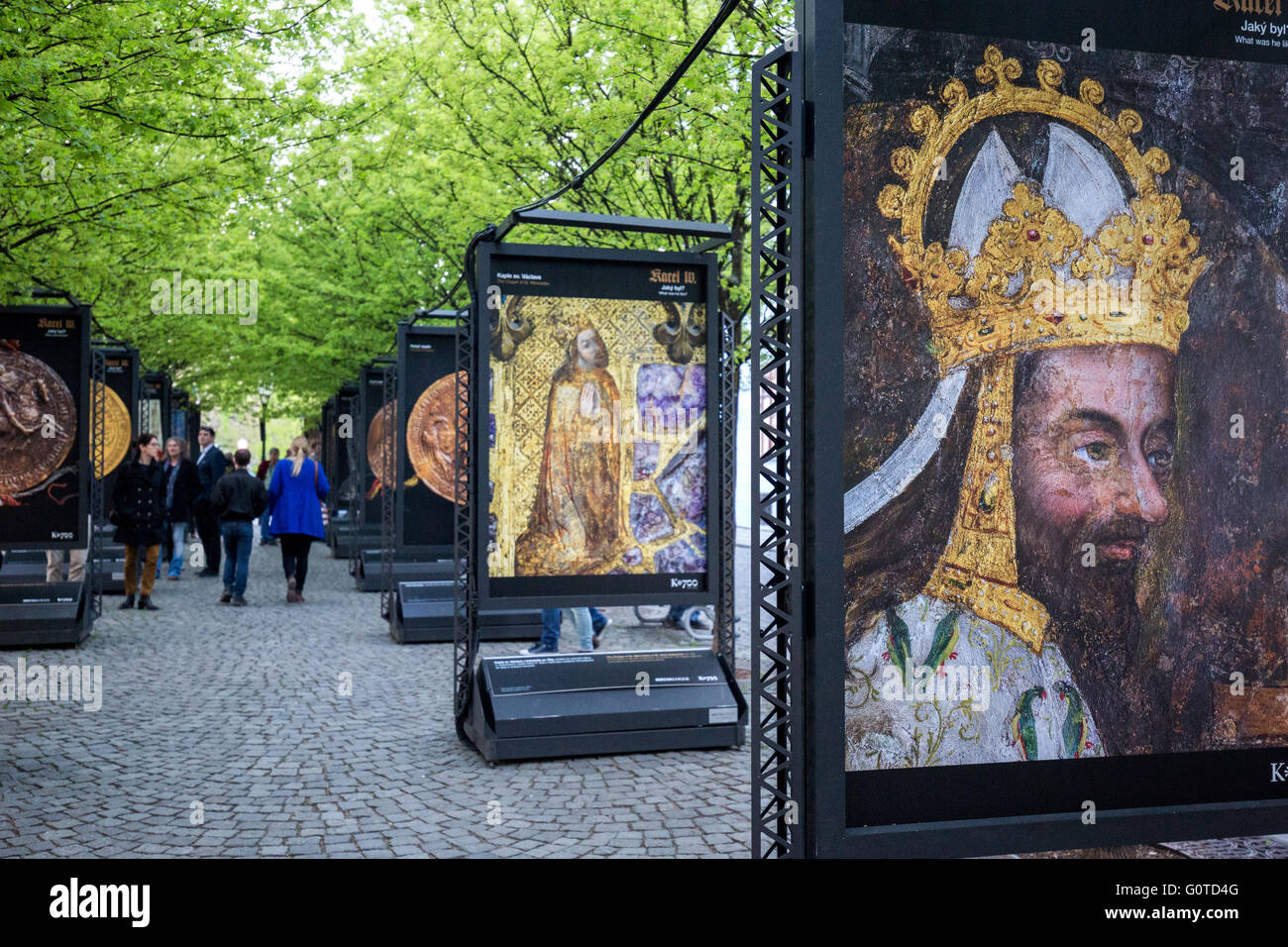 King Charles IV exhibition marking the 700th anniversary in Prague, Kampa,  Czech republic Stock Photo