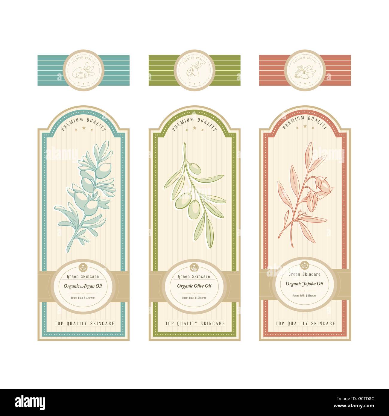 Natural product label with plant: argan, olive oil and jojoba oil Stock Vector