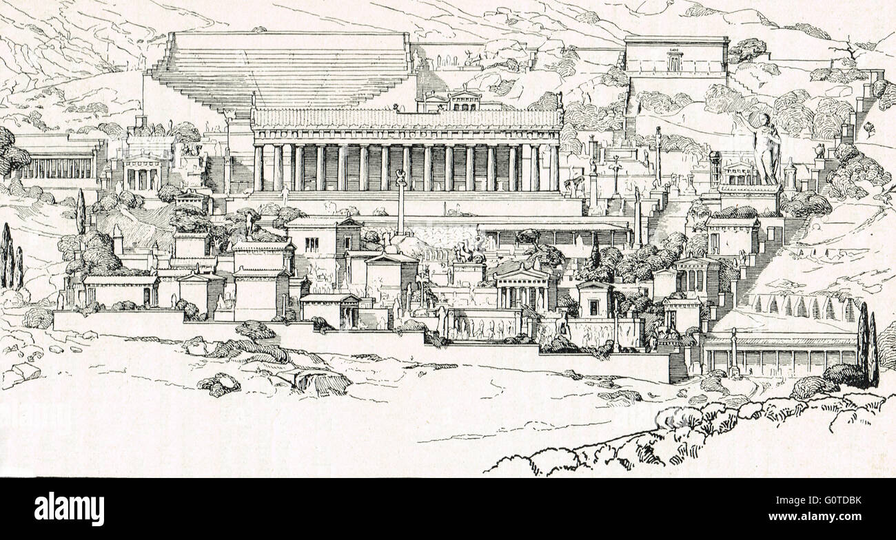 The Temple of Apollo at Delphi an imagined reconstruction Stock Photo