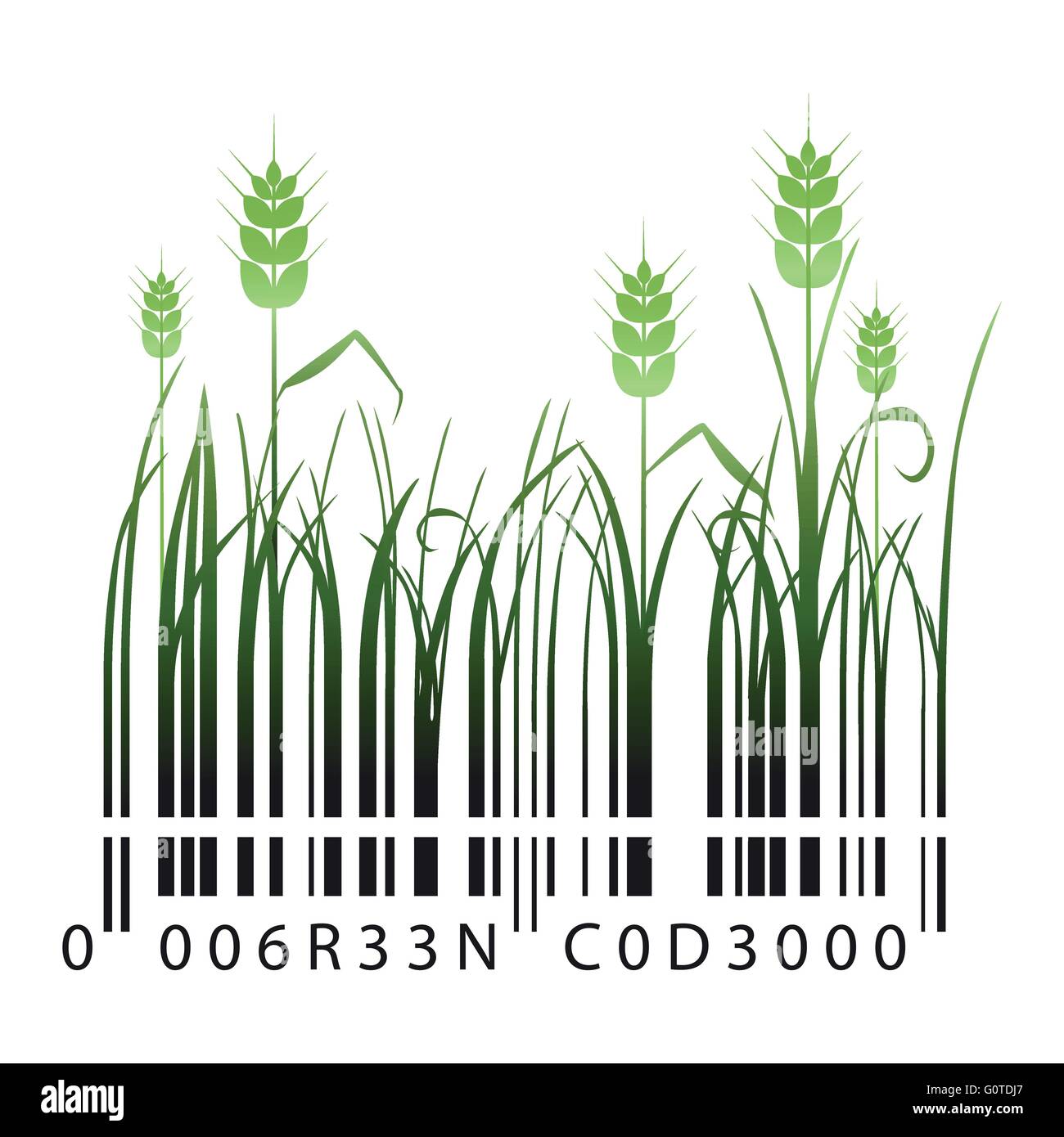 Green barcode with blades of grass and ears of wheat Stock Vector