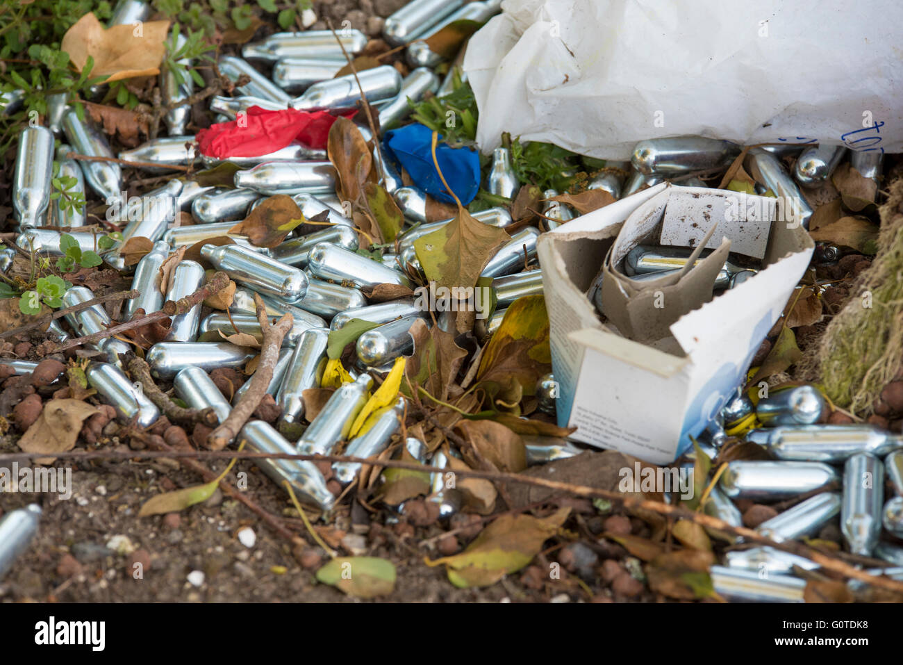 Used spent canister canisters balloon balloon hires stock photography