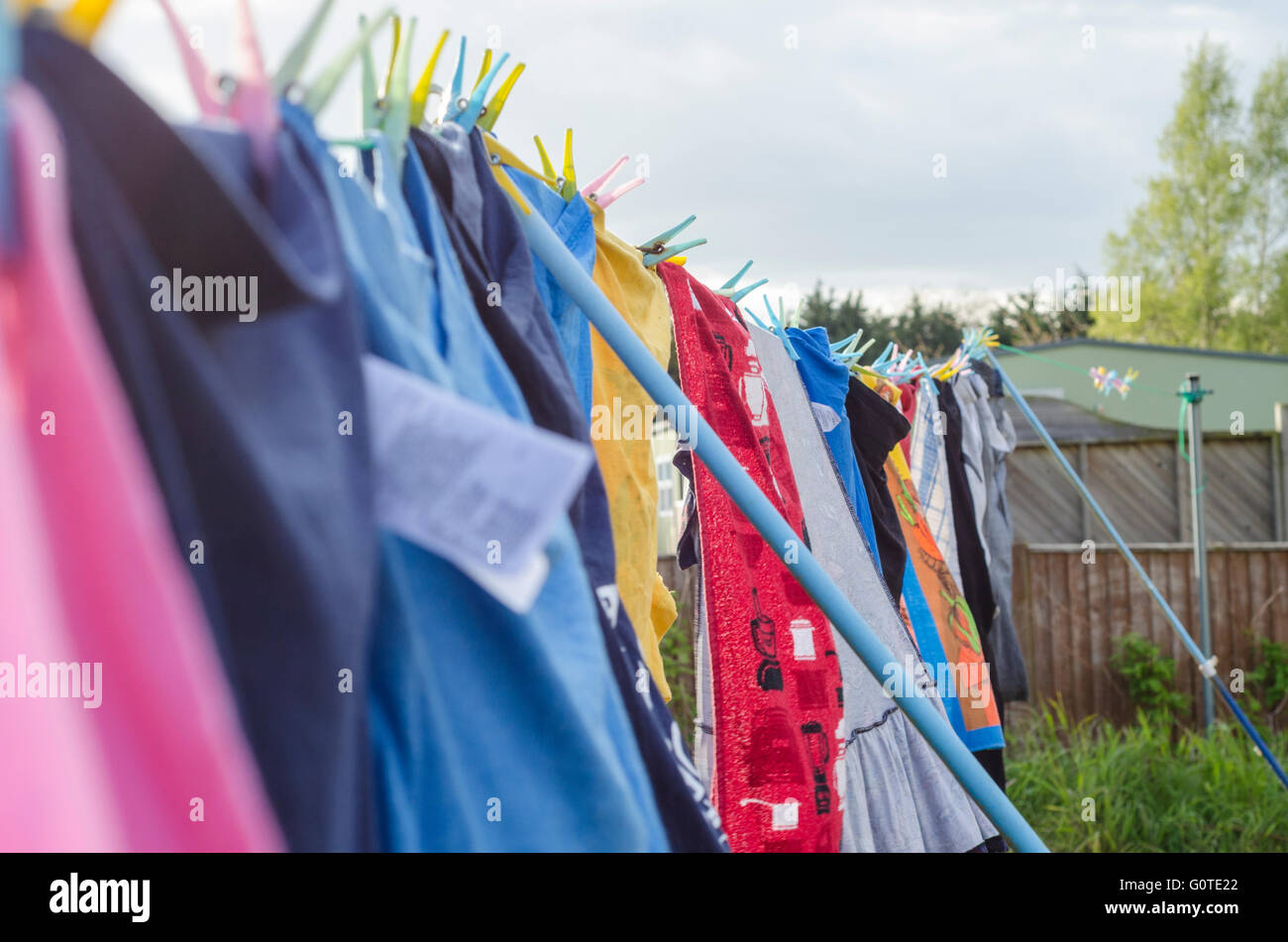 Washing drying outside on a washing line Stock Photo Alamy