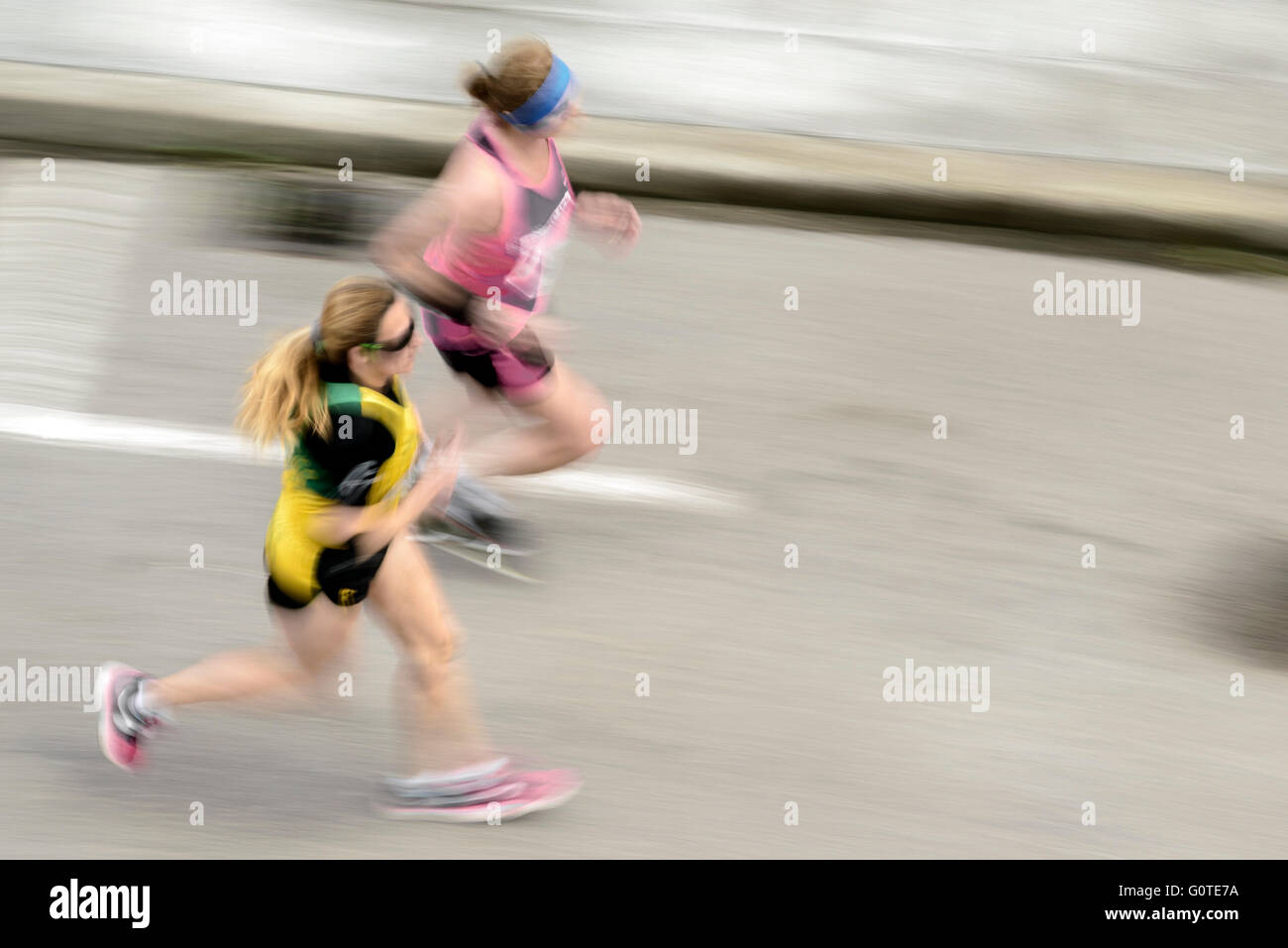 Marathon Runners seen from above Stock Photo