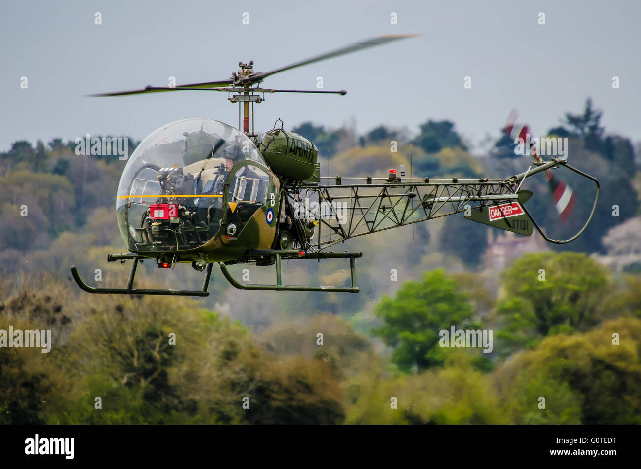 The Sioux is a three-seat observation and basic training helicopter, built by Westland from a Bell design for the Army Air Corps. Bell 47 XT131 Stock Photo