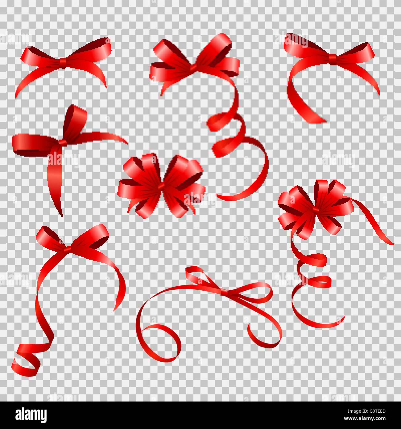 Red Ribbon and Bow Set on Transparent Background for Your Design Stock ...