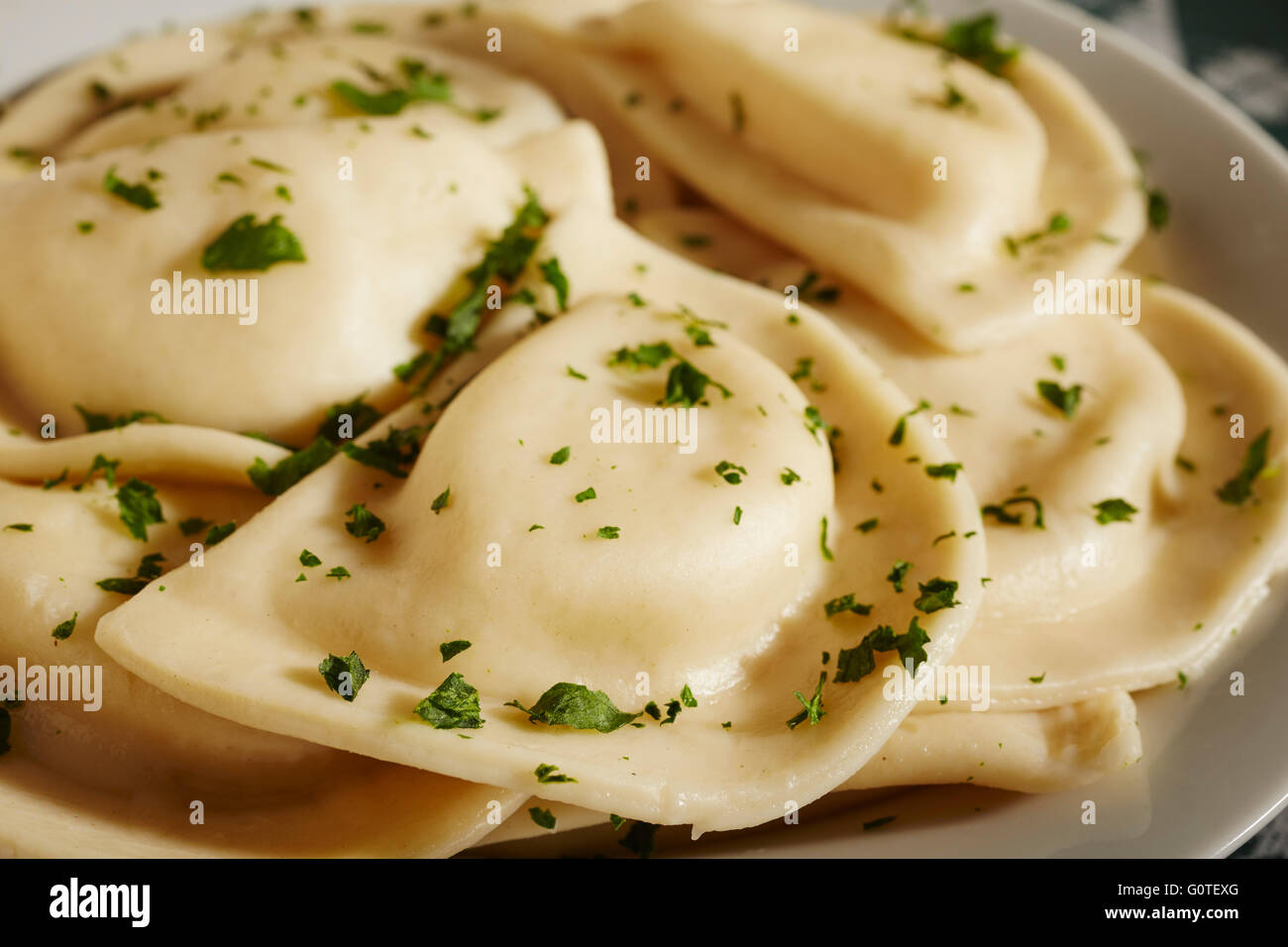 A plate of pierogies the Polish filled pasta dumplings Stock