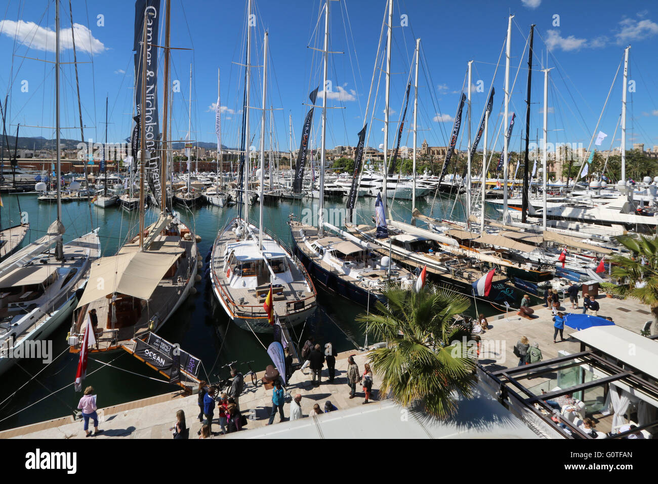 Images of Palma International Boat Show 2016 and Palma Superyacht Show 2016 - luxury sailing superyachts in foreground + yachts Stock Photo