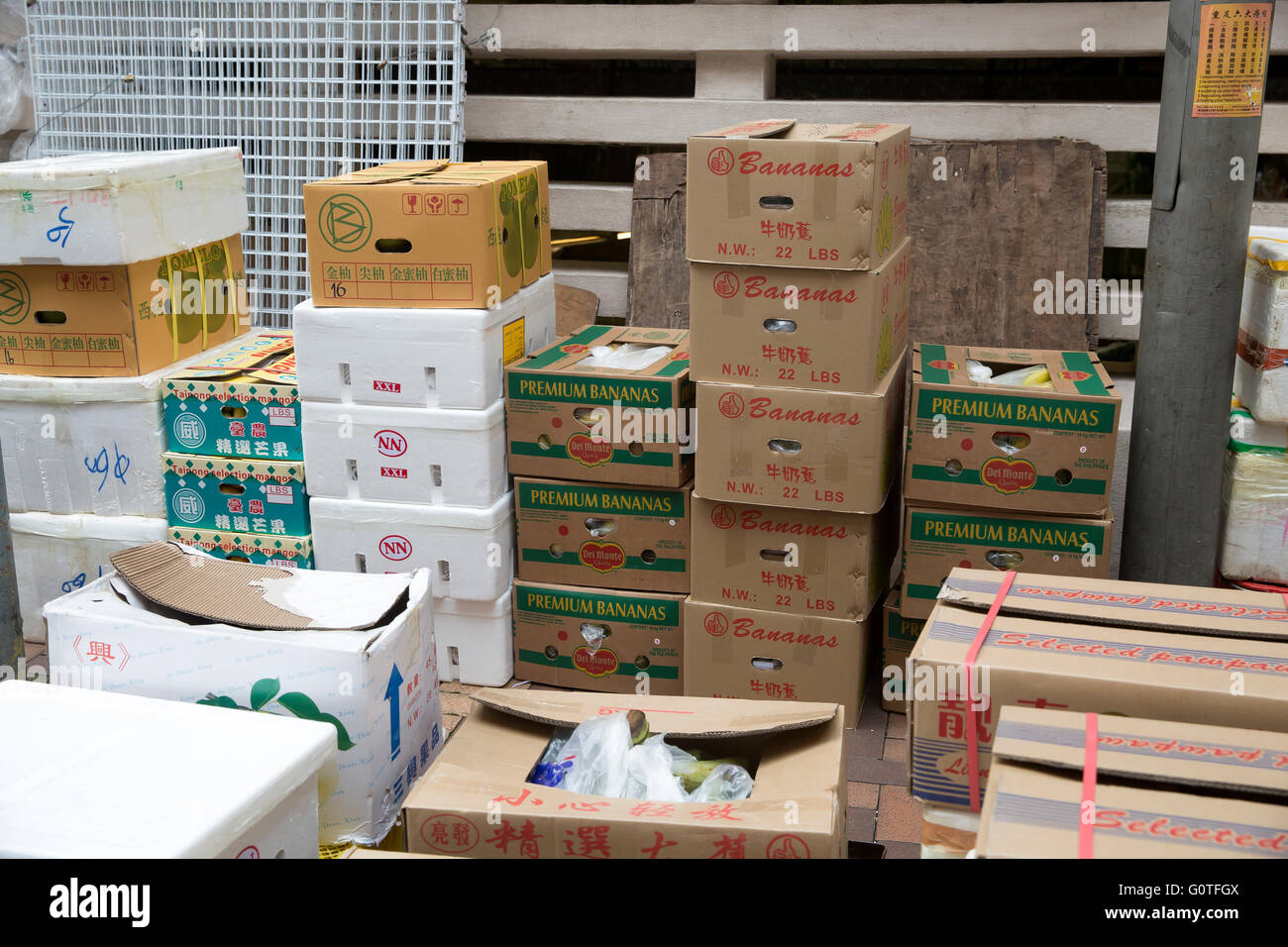 Cardboard boxes stacked up in Hong Kong Asia Stock Photo Alamy