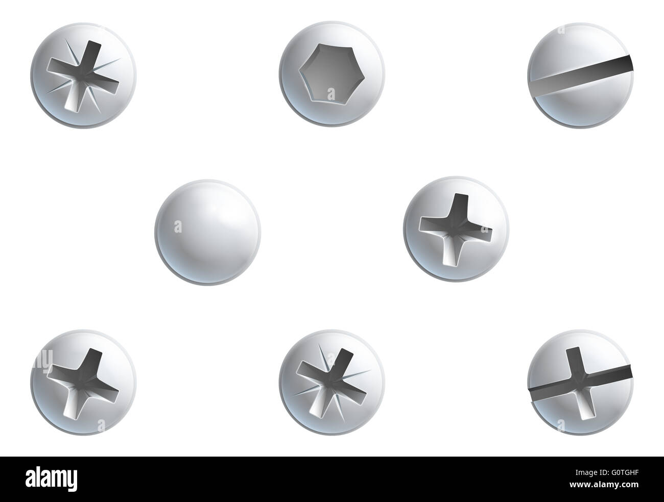 A set of screw,nuts, bolt and rivet head design elements Stock Photo