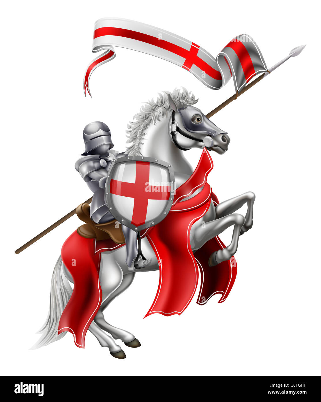 An illustration of Saint George in medieval knight armour mounted on his horse Stock Photo