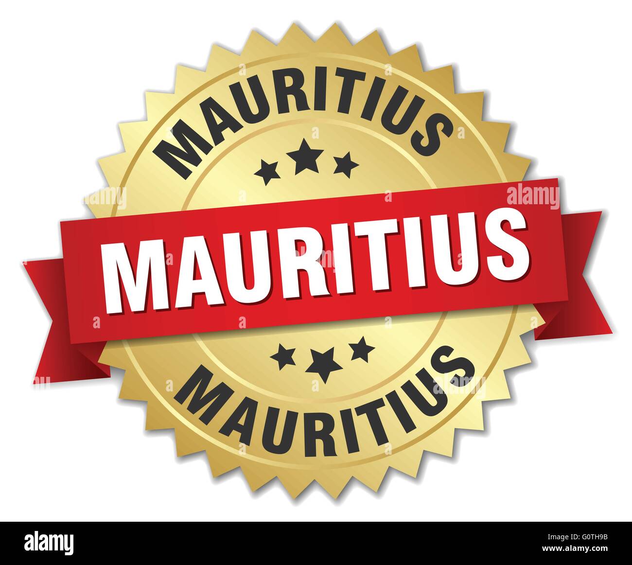 Mauritius round golden badge with red ribbon Stock Vector Image & Art