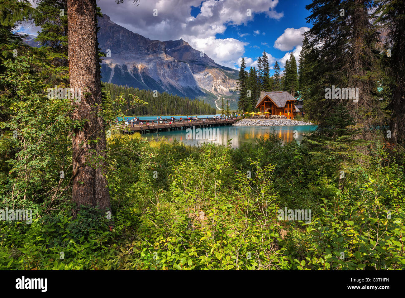 Emerald Lake and Emerald Lake Lodge, Yoho National Park. British Columbia Canada. Stock Photo