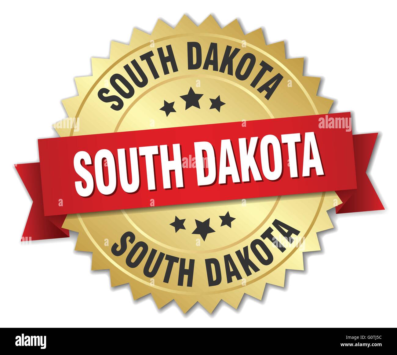 South Dakota round golden badge with red ribbon Stock Vector Image