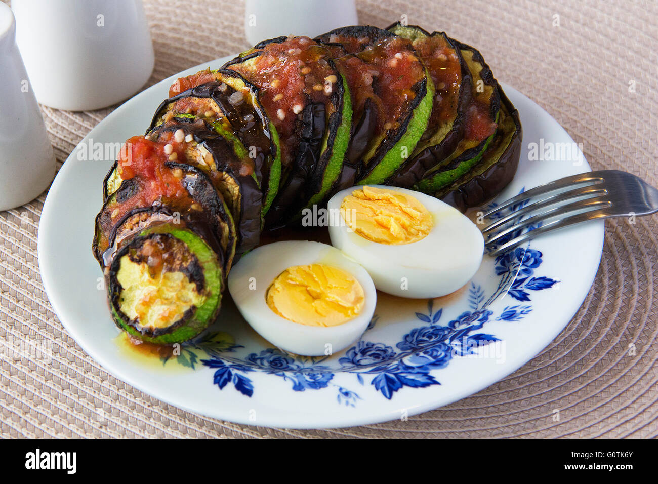 Sliced zucchini and eggplant with hard boiled eggs Stock Photo Alamy