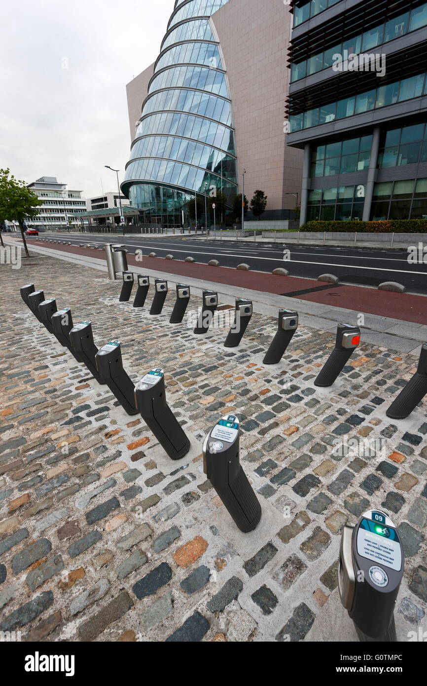 Dublin city bicycle stands with convention centre, Dublin, Republic of
