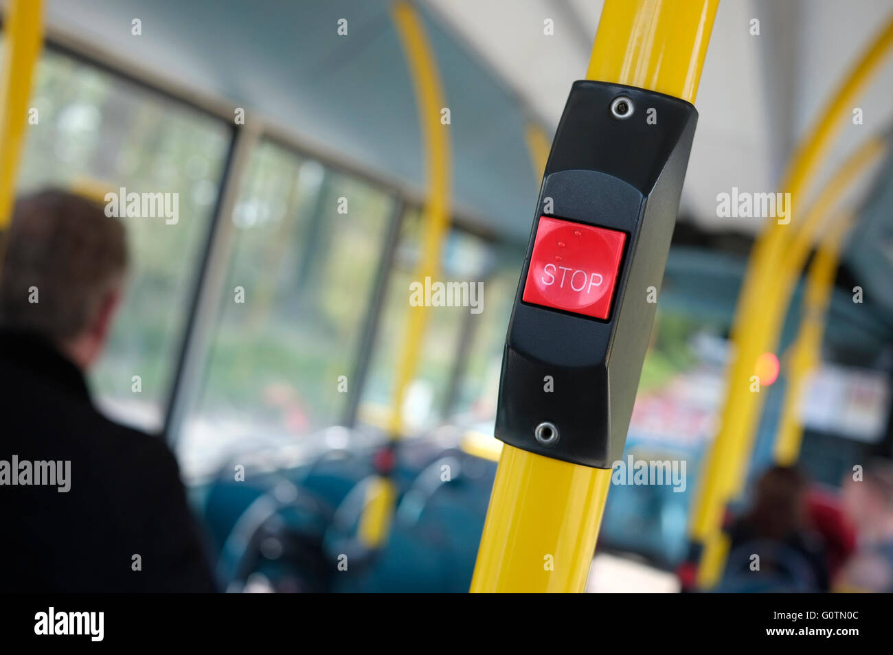 public transport bus stop red button Stock Photo
