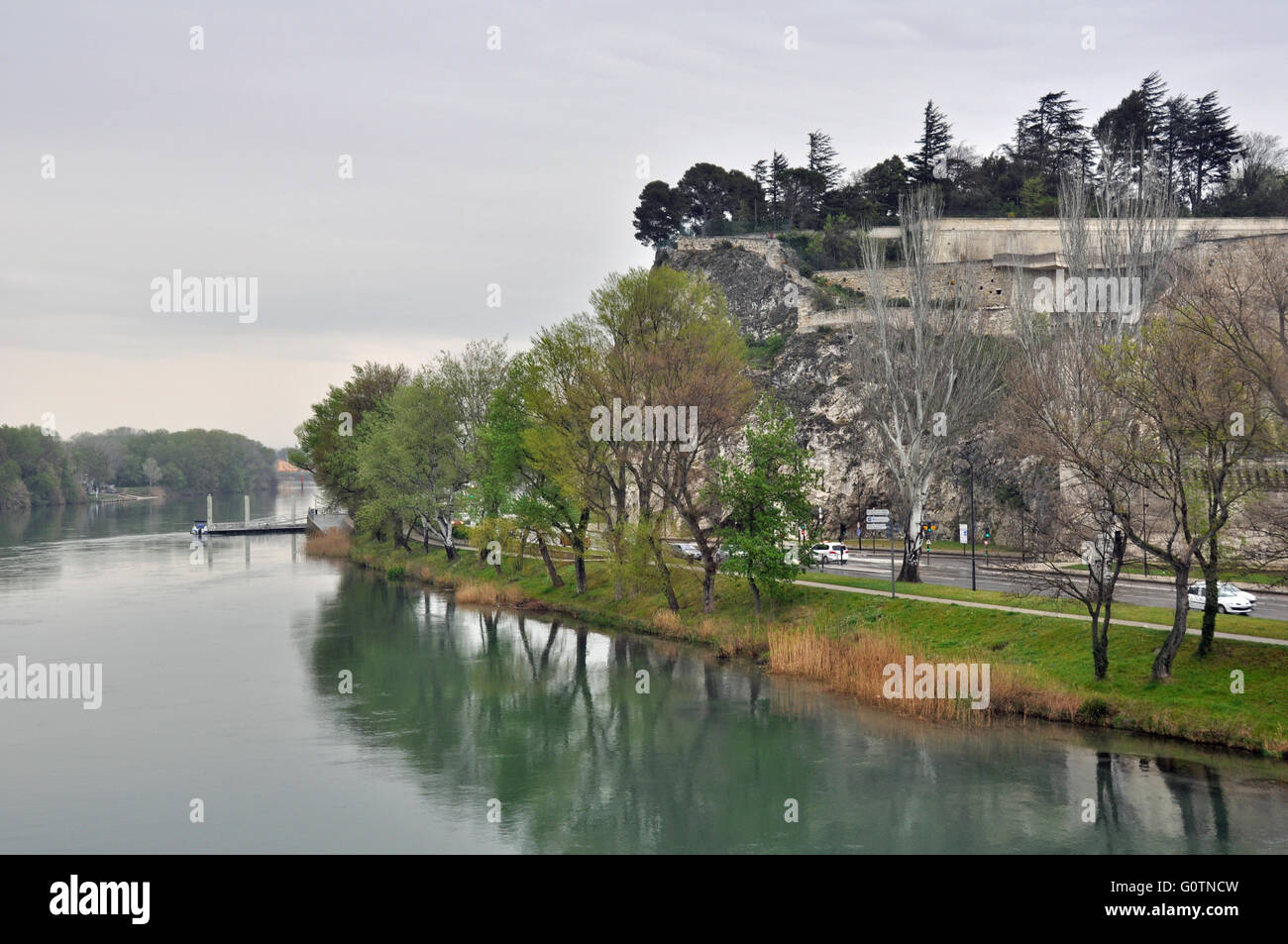 The Rhone river in Avignon, Provence, France. A view from the famous bridge Pont St Benezet. Stock Photo