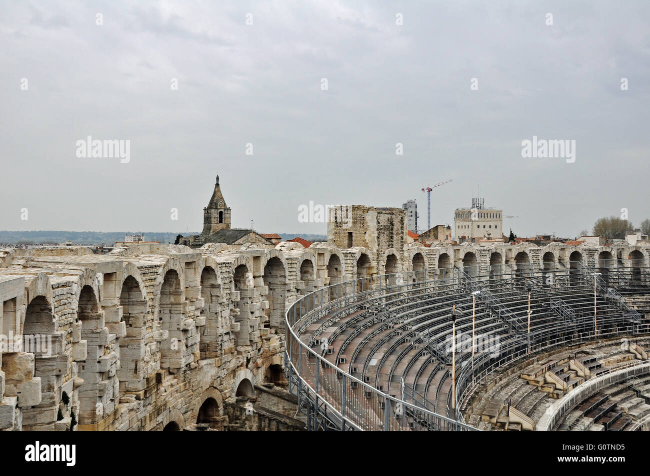 The arches of the Amphitheatre of Arles, Provence, France. Stock Photo