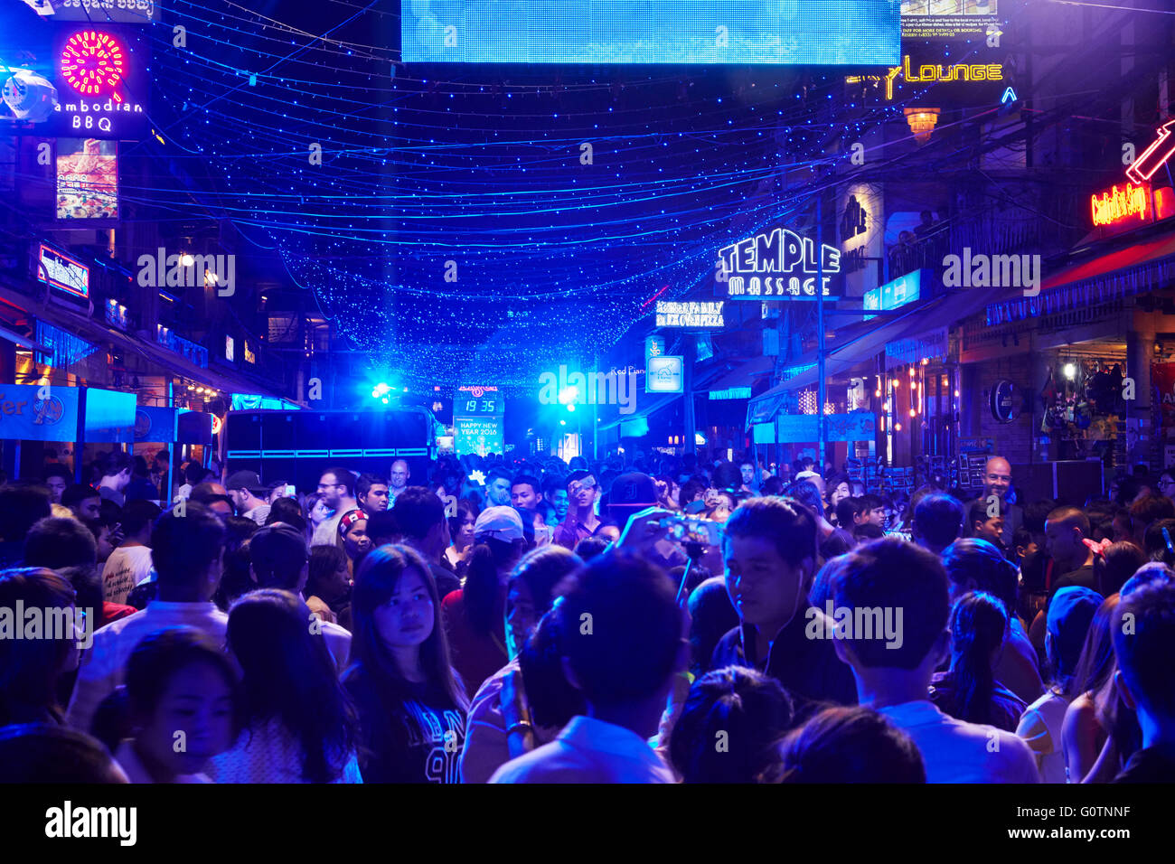 New Year's Eve Party in Pub Street, Siem Reap, Cambodia Stock Photo
