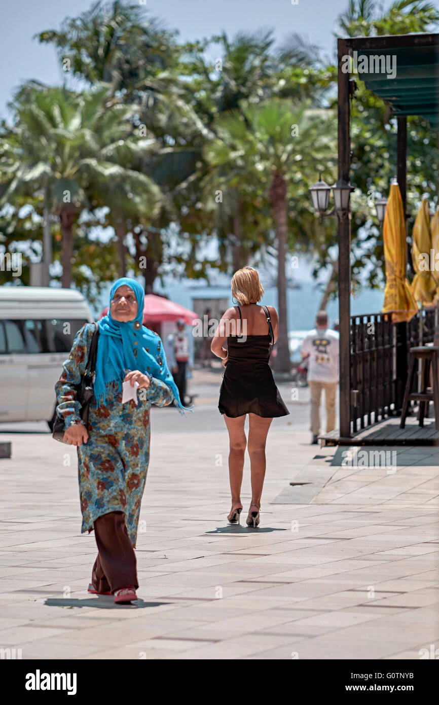 Culture clash. Concept of the Culture difference of a liberated western