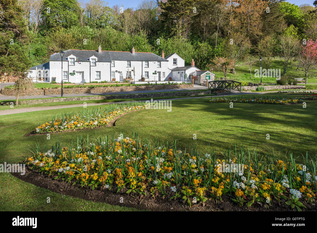 The Heritage Cottages in Trenance Gardens in Newquay, Cornwall. Stock Photo