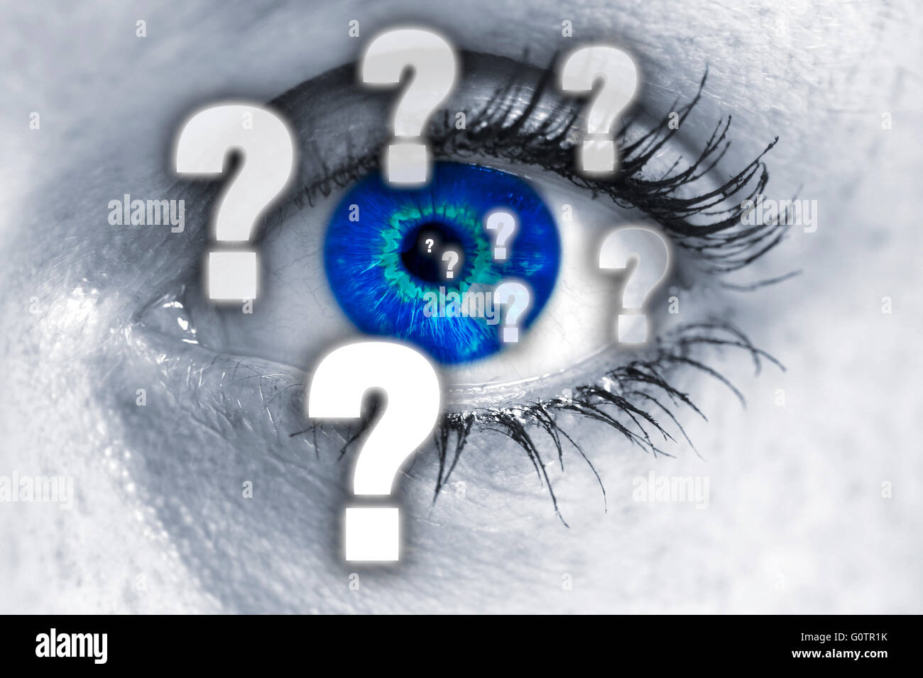 Question mark eye looks at viewer concept Stock Photo Alamy