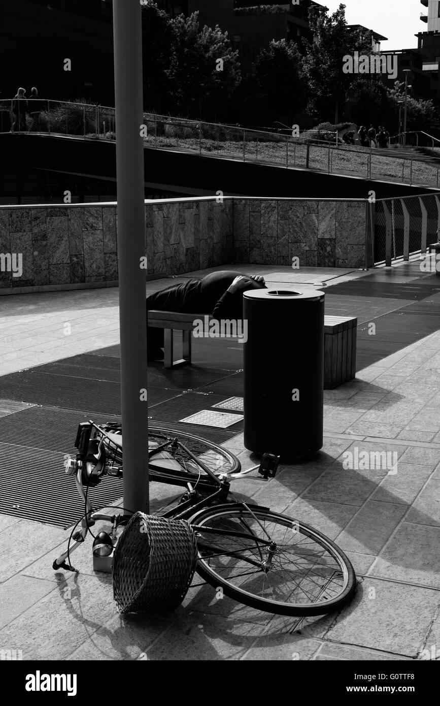 Man sleeping on a bench Stock Photo - Alamy
