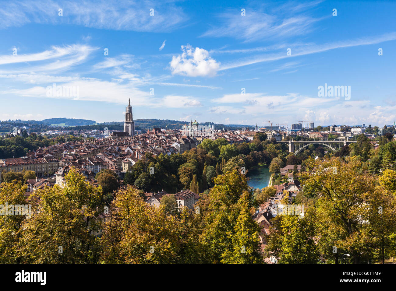 Panrama view of Berne old town from mountain top in rose garden Stock Photo