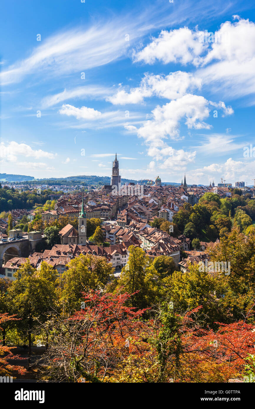 Summer view of Berne old town from mountain top in rose garden, capital city of Switzerland. Stock Photo
