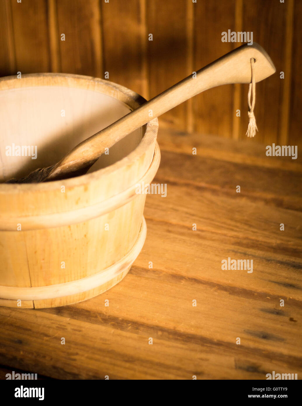 Wood sauna bucket and ladle spoon photo Stock Photo Alamy